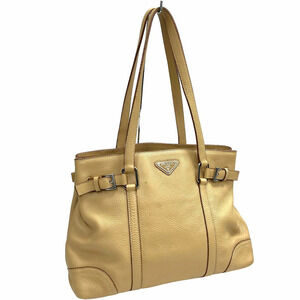 Prada Vitello Daino Buckle Tote beige leather Yellow